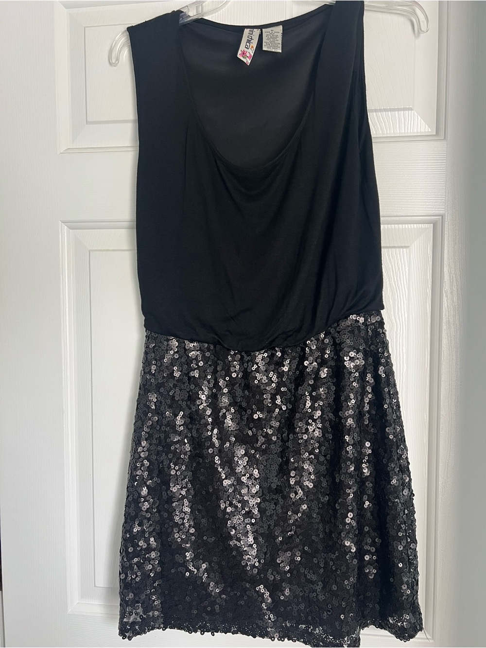 Mini Chica Black Sequin Draped Dress Size M Party Cocktail